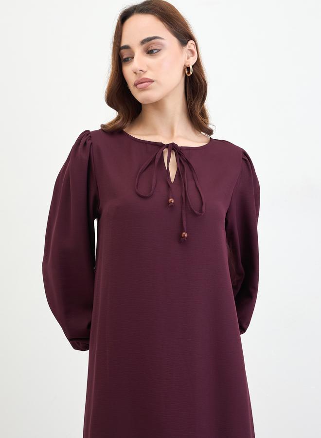Amirah Women Burgundy Tie-Up Neck Jalabiya - Image 3